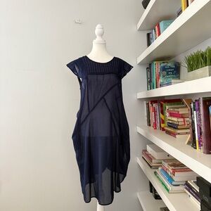 Cotelac Semi Sheer Asymmetrical Navy Dress sz 3 or US XL